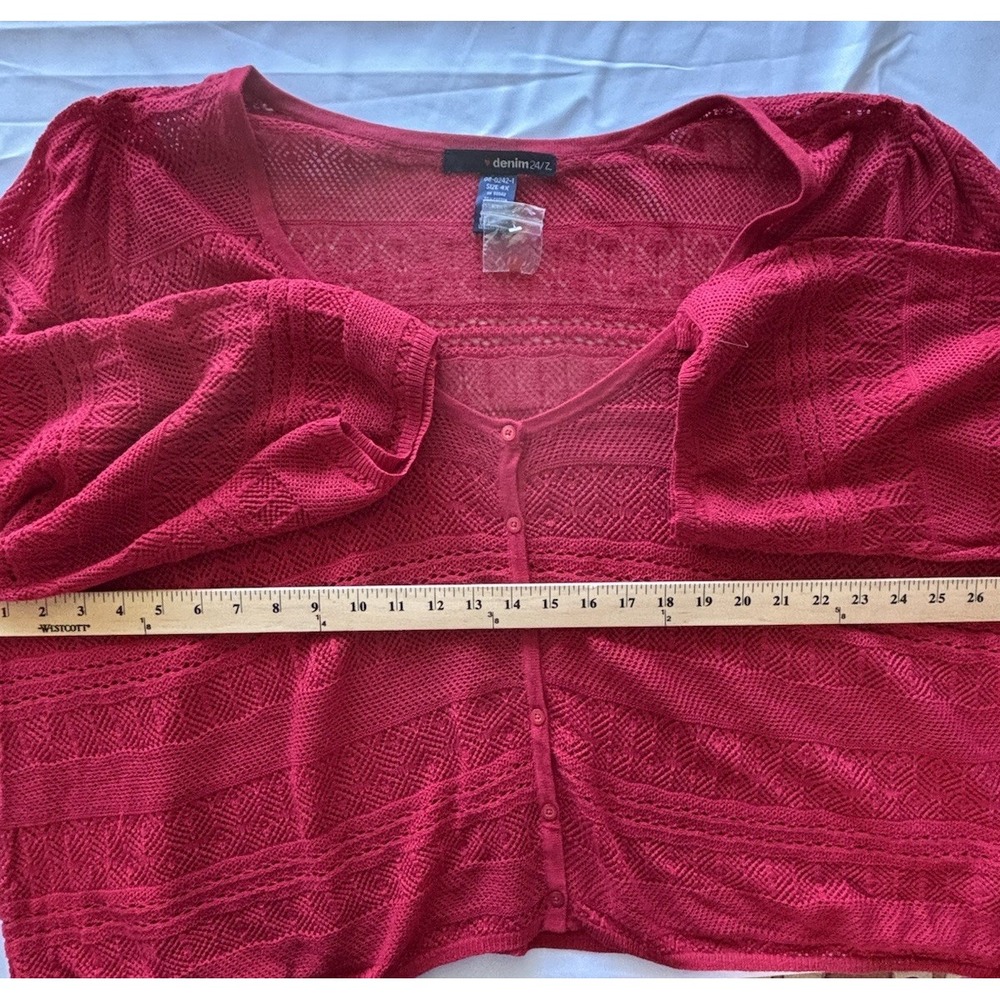 Denim 24/7 Shrug Cardigan Crop 4X Red Crochet Open Knit Y2K Classic NWOT NEW - Picture 5 of 8